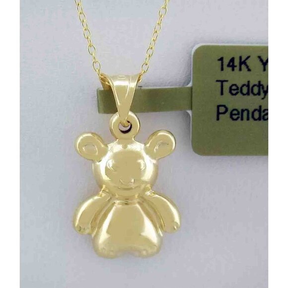 Solid 3D Teddy Bear Pendant 14k Yellow Gold